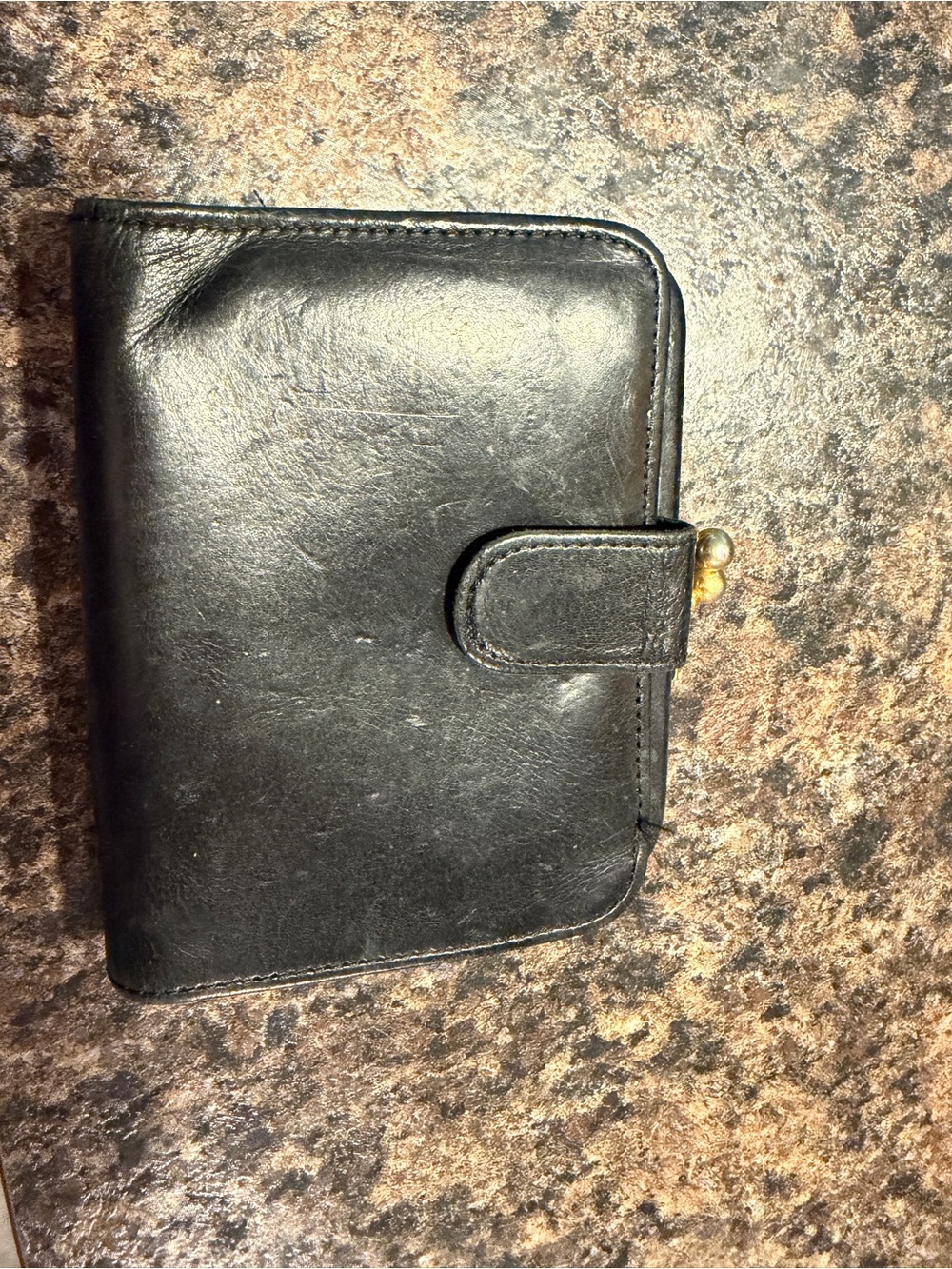 Coach Black Leather Snap Wallet with Gold-Tone Clasp